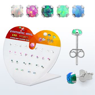 devpo2 display acrilico corazon 13 pares piercings oreja plata 925 opalo redondo 2mm engastado distribuidor mayorista