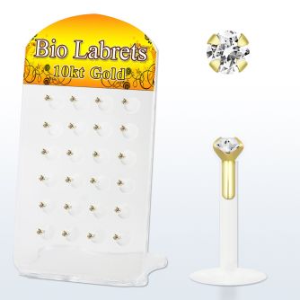 dgibizc bioflex labret w push in 10kt gold top w prong cz 