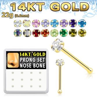 dgnb6 caja 12 piercing nariz hueso oro 14 kts 0 6mm zirconia redondas claras 2mm mayorista