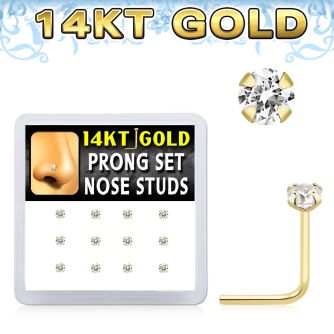 dgns6 14k gold nose studs 2mm clear cz prong 12pcs