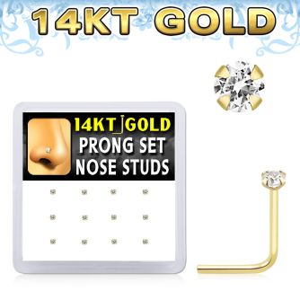 dgns7 14k gold nose studs 1.5mm clear cz prong 12pcs