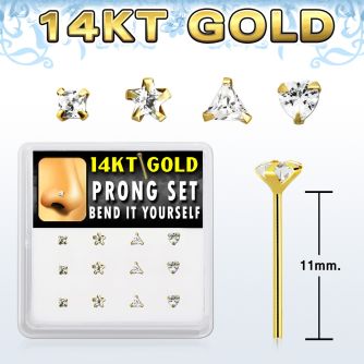 dgys12 distribuidor mayorista caja 12 piercing nariz doblar tu mismo oro 14 kts 0 6mm zirconia redonda 1 5mm & 2mm venta por mayor