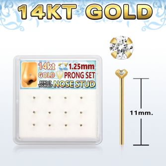 dgys22 caja 12 piercing nariz recto doblar tu mismo oro 14 kts 0 6mm zirconia redondas claras 1 25mm al por mayor