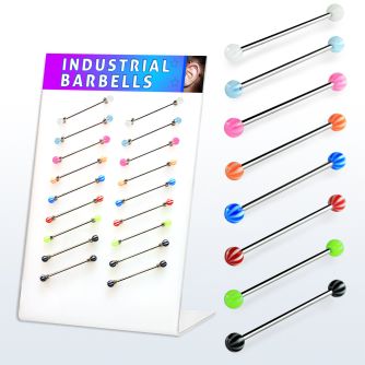 dind10 display 18 barbells industriales acero 316l bola pelota playa acrilico uv distribuidor mayorista