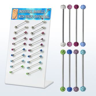 dind18 316l industrial barbell with a 5mm ferido crystal ball