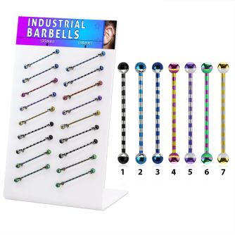 dind19 zebre striped pvd plated 316l industrial barbell
