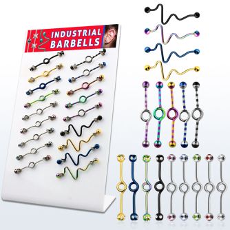 dind21 display 18 barbells corazon barbells industriales loop acero 316l pvd brillo espejo 316l bolas multi joya 5mm 35mm mayorista