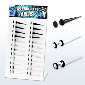 divtp display 24 expansores falsos acrilicos anillos goma colores negro blanco transparente 5mm venta