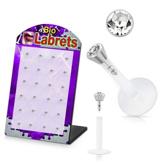 dljy1 display 24 labrets bio flexibles transparentes cabeza parte cristal claro 2 5mm presion mayorista