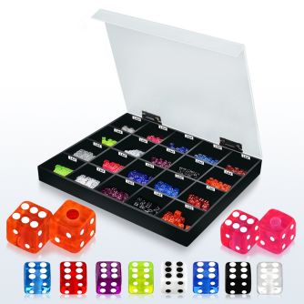 dmbj4 caja display 350 dados acrilico uv 4mm 5mm rosca 14g 16g venta