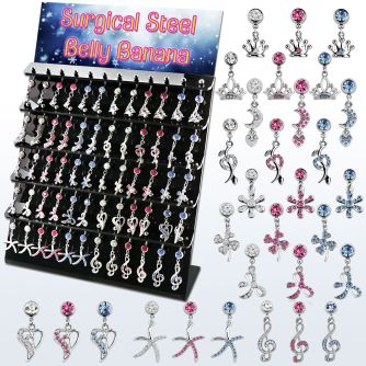 dmcd8 display 60 piercings ombligo acero quirurgico 316l colgantes variados formas distintas al por mayor