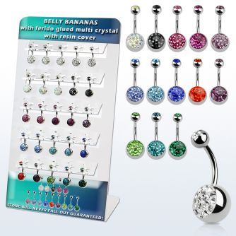 dmix10 display 25 piercings ombligo acero quirurgico bola joya bisel 5mm bola multi cristal ferido 10mm mayorista