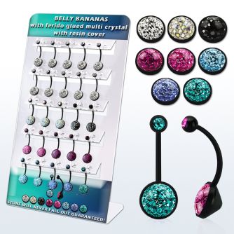 dmix19 display unidades piercing bio flexible ombligo color negro bola joya parte superior parte media bola cristales pegados ferido cubierta resina recortable