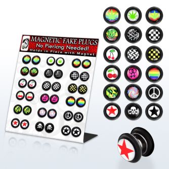 dmvgr1 display 18 plugs falsos magneticos anillos goma logos variados 8mm distribuidor
