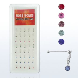 dnbdm1 caja display 40 piercings nariz hueso plata 925 bola cristal redondo colgado distribuidor mayorista