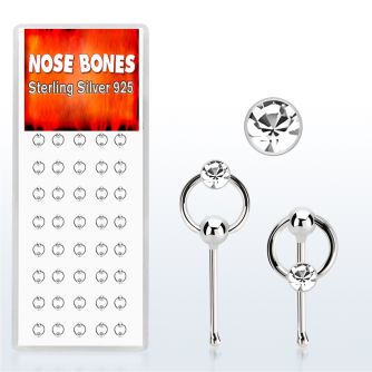 dnbrc1 caja display 40 piercing nariz hueso plata 0 6mm cristal redondo claro aro distribuidor mayorista