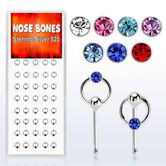 dnbrm1 caja display 40 piercing nariz hueso plata 0 6mm cristal redondo aro distribuidor mayorista