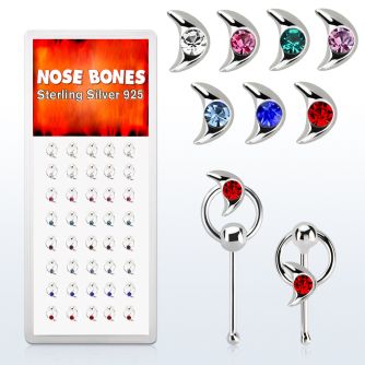 dnbrm2 caja display 40 piercing nariz hueso plata 0 6mm luna cristal centro redondo aro venta