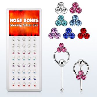 dnbrm4 caja display 40 piercing nariz hueso plata 0 6mm cristal triples redondos aro distribuidor mayorista