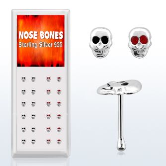 dnbskm caja display 24 piercing nariz hueso plata 0 6mm calavera ojos resina colores distribuidor mayorista