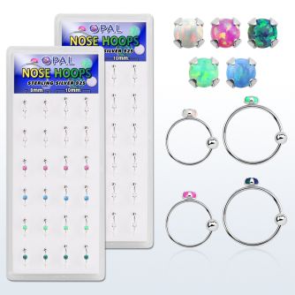 dnsm109 caja 24 aros nariz plata 925 0 6mm bola cierre opalo redondo 2mm 8mm 10mm al por mayor