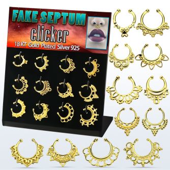 dnsm117 display 12 falsos septum clic plata 925 oro 18 kts 1mm disenos indios 12mm venta