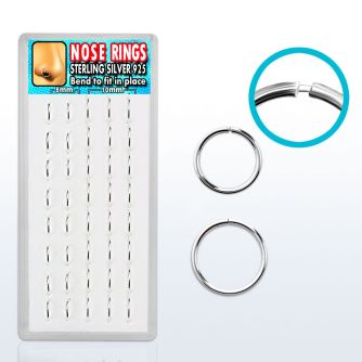 dnsm14 display 40 aros nariz continuos plata 925 1mm 8mm 10mm al por mayor