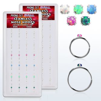 dnsm152 box w 40 silver seamless nose hoop 2mm synthetic opal