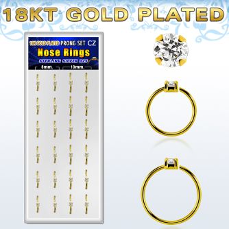 dnsm173 box 24 18k gold plated silver nose rings w 1.5mm cz top 