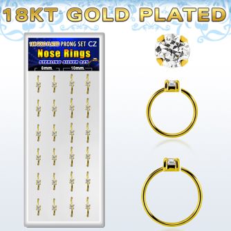 dnsm175 box 24 18k gold plated silver nose rings w 2.5mm cz top 
