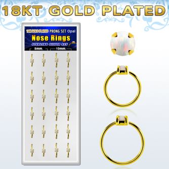 dnsm181 box 18k gold plated silver nose rings w 2.5mm opal top 