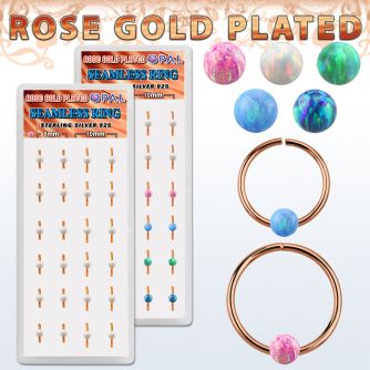 dnsm189 box 24 rose gold 925 silver seamless rings 20g 3mm opal