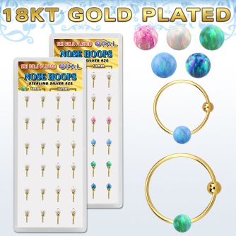 dnsm190 box w gold silver nose hoops w ball 3mm opal ball