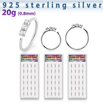 dnsm265 925 silver seamless nose rings 1.5mm prong set clear crystals