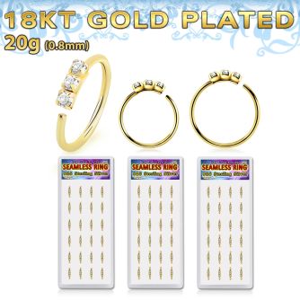 dnsm267 18k gold plated 925 silver seamless nose rings 1.5mm prong set clear crystals