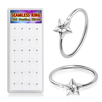 dnsm300a silver seamless nose rings clear crystals star 24