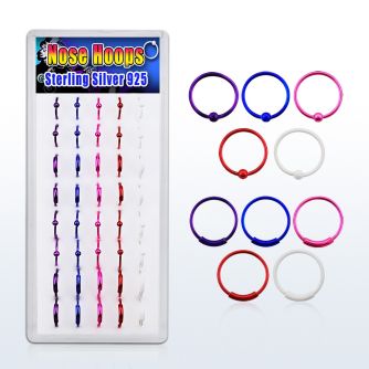 dnsm41 box w assorted color plated silver noose hoop 8 10mm