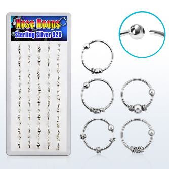 dnsm42 box w 40 pcs of silver nose hoop w balinese wire design