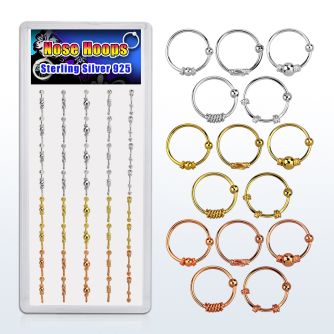 dnsm44 display 40 aros nariz oro 18 kts oro rosa plata esterlina lisa bola 0 6mm especial alambre 10mm distribuidor