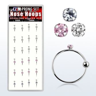 dnsm47 box w silver noose hoops w a 2mm prong set round cz top