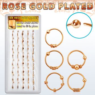dnsm72 box w rose gold plated silver nose hoops w balinese wire