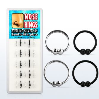 dnsp6 box of silver hoop nose rings with double 2mm balls