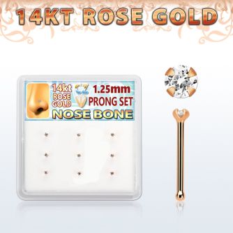 drnb26 caja 9 piercing nariz hueso oro rosa 14 kts 0 6mm zirconia claras redondas 1 25mm distribuidor mayorista