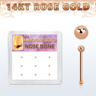 drnb5 display box with 9 pcs. of 14kt rose gold nose bones 22g 0.6mm with 1.5mm ball shaped tops mayorista