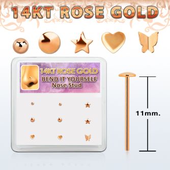 drys16 caja display 9 piercing nariz doblar tu mismo oro rosa 14 kts 0 6mm formas bola estrella redonda corazon mariposa distribuidor mayorista