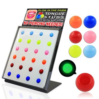 dtgst2 display 24 piercings lengua falsos acrilicos brillan oscuridad se sostiene succion distribuidor