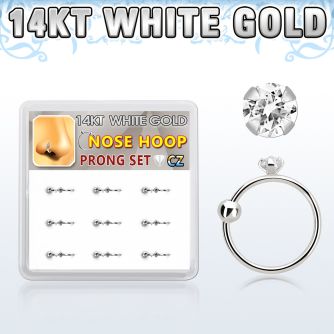 dw14nh4 box w 14kt white gold nose hoop w a 1.5mm clear cz stone
