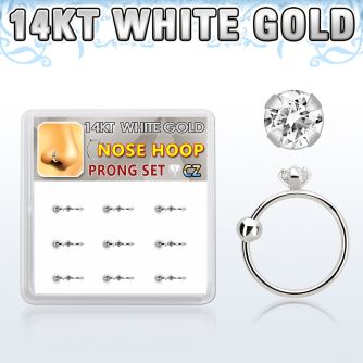 dw14nh5 box w 14kt white gold nose hoop w a 2mm clear cz stone