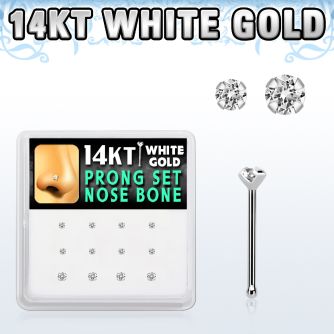 dwnb11 caja 12 piercing nariz hueso oro blanco 14 kts 0 6mm zirconia redonda 1 5mm & 2mm al por mayor