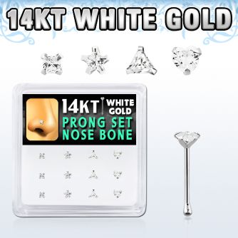 dwnb13 caja 12 piercing nariz hueso oro blanco 14 kts 0 6mm zirconia formas cuadrado estrella tri corazon mayorista